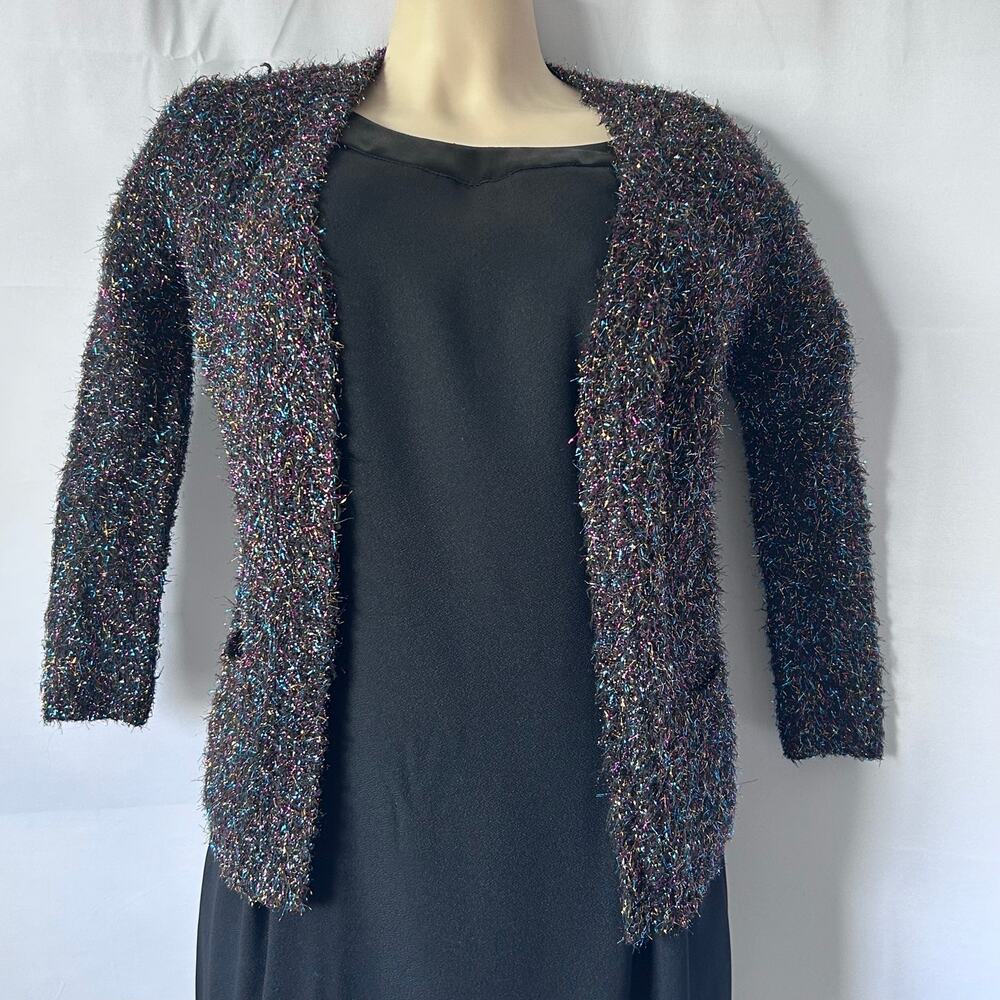 Xhilaration Eyelash Cardigan Sweater Sm Multicolor Metallic Shimmer Open Front